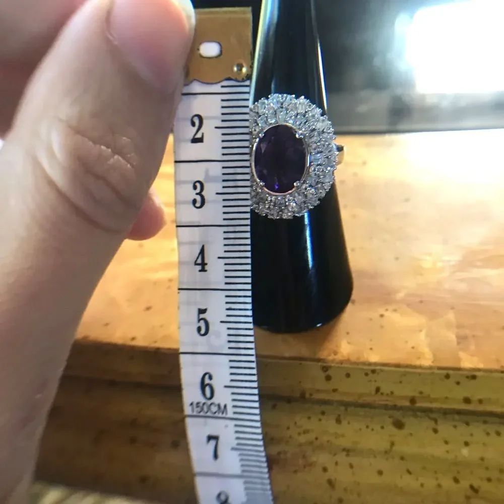 Natural Amethyst Sterling Silver Cocktail Ring Size 6